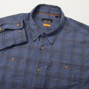Orvis Shirt Mens Large Blue Plaid Active Fit Long Sleeve Button Front Outdoor